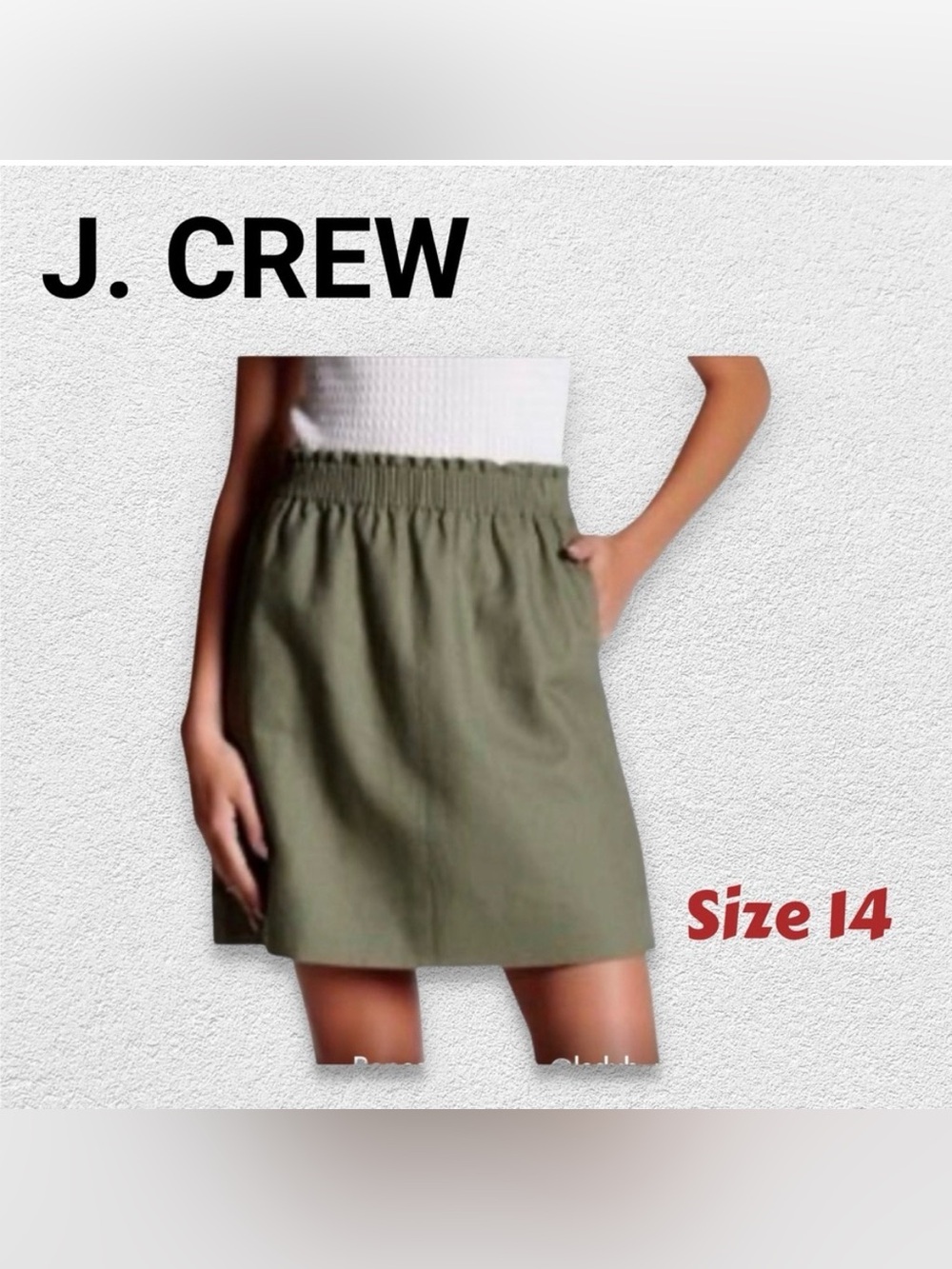 🇺🇸🆕NWT J. CREW | S 14 | Linen-mix casual chic olive green mini skirt